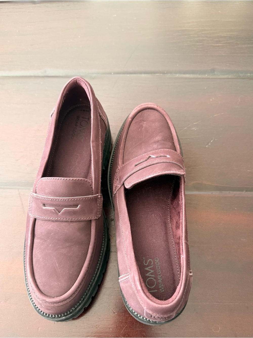 Toms women’s Burgundy Suede Penny Loafers